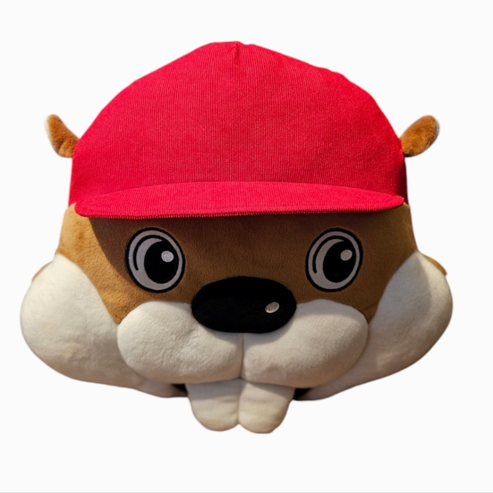 Buc-ee's Kids Beaver Head Pillow Brown White Red Plush